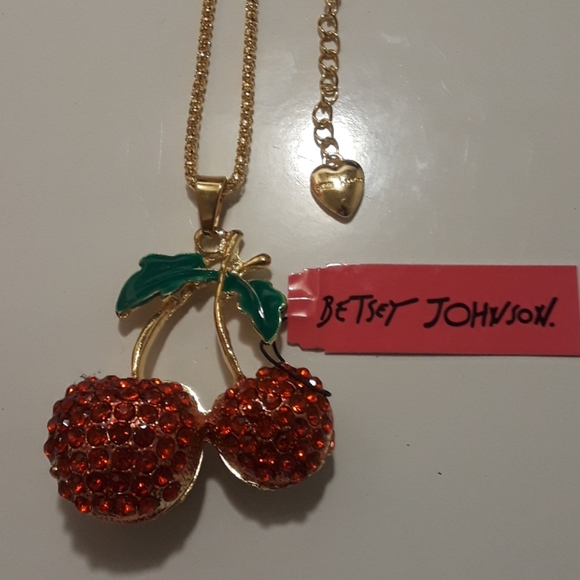 Betsey Johnson double Cherry sweater necklace - Picture 1 of 3